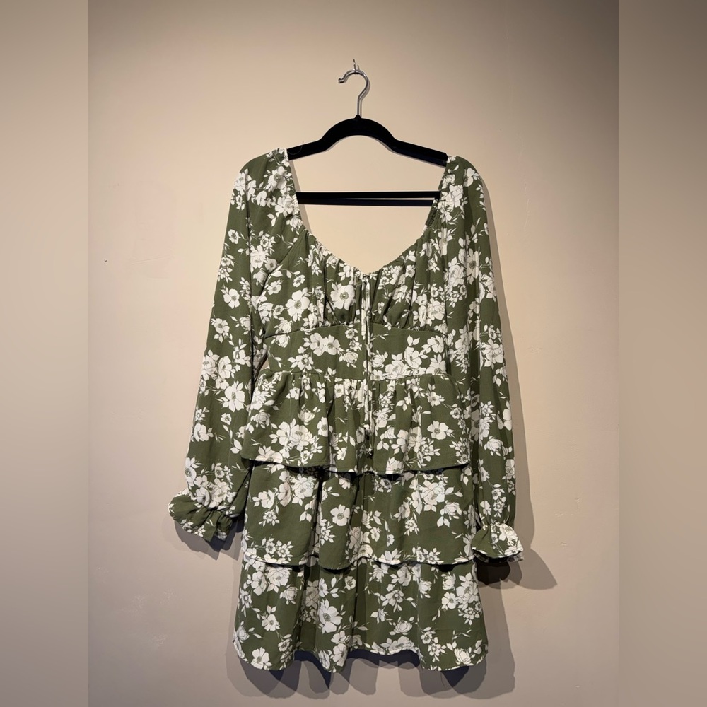 Olive Green Floral Dress